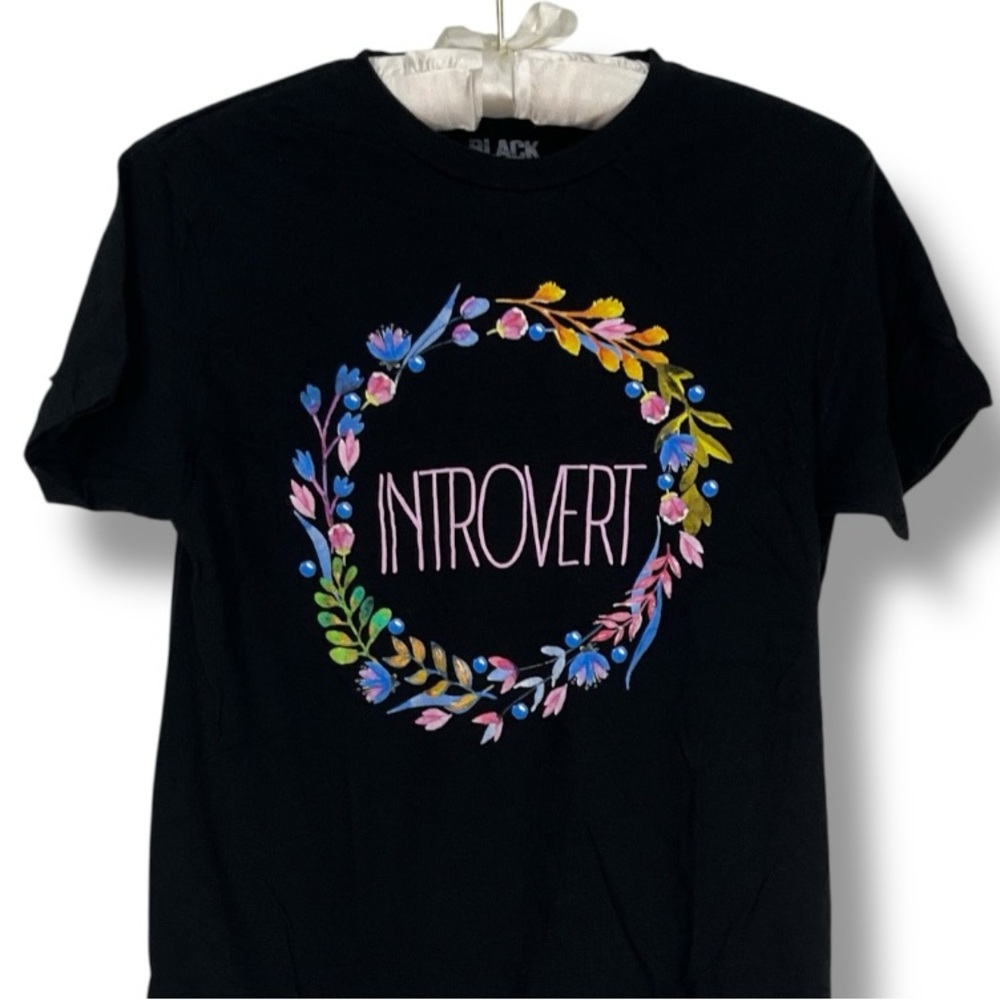 Black Matter by Goodie Two Sleeves Black T Shirt Introvert Floral Graphic Tee Sm